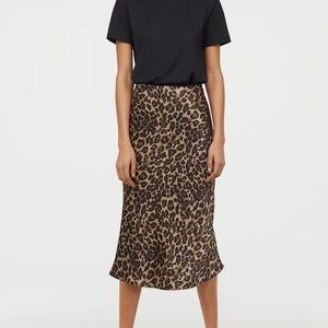 Zara Satin Leopard Print Midi Skirt